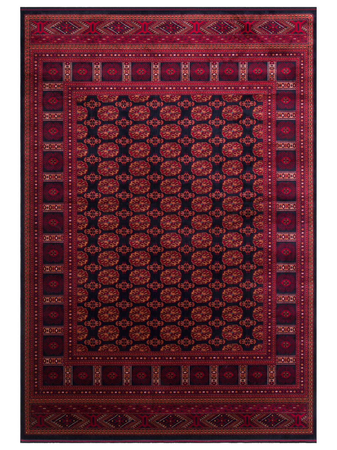Paghman Series Afghan Patterned Viscose Dense Woven Non-Slip Based Thin Machine-Made Carpet 03 NAVY