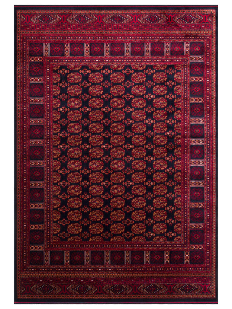 Paghman Series Afghan Patterned Viscose Dense Woven Non-Slip Based Thin Machine-Made Carpet 03 NAVY