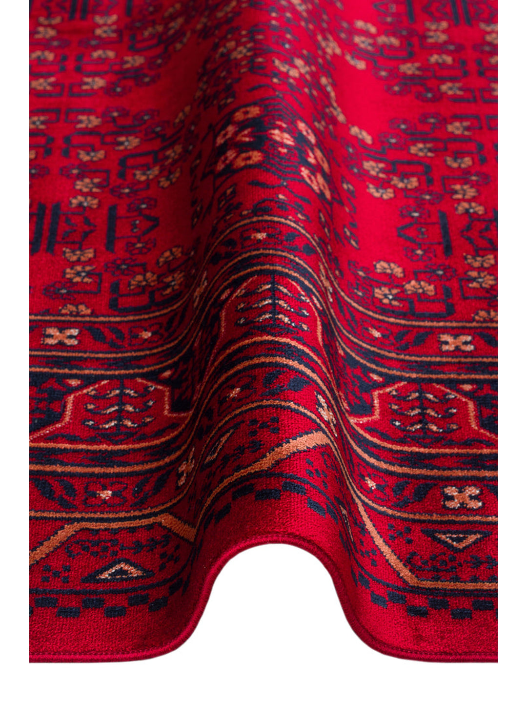 Paghman Series Afghan Patterned Viscose Dense Woven Non-Slip Based Thin Machine-Made Carpet 04 RED