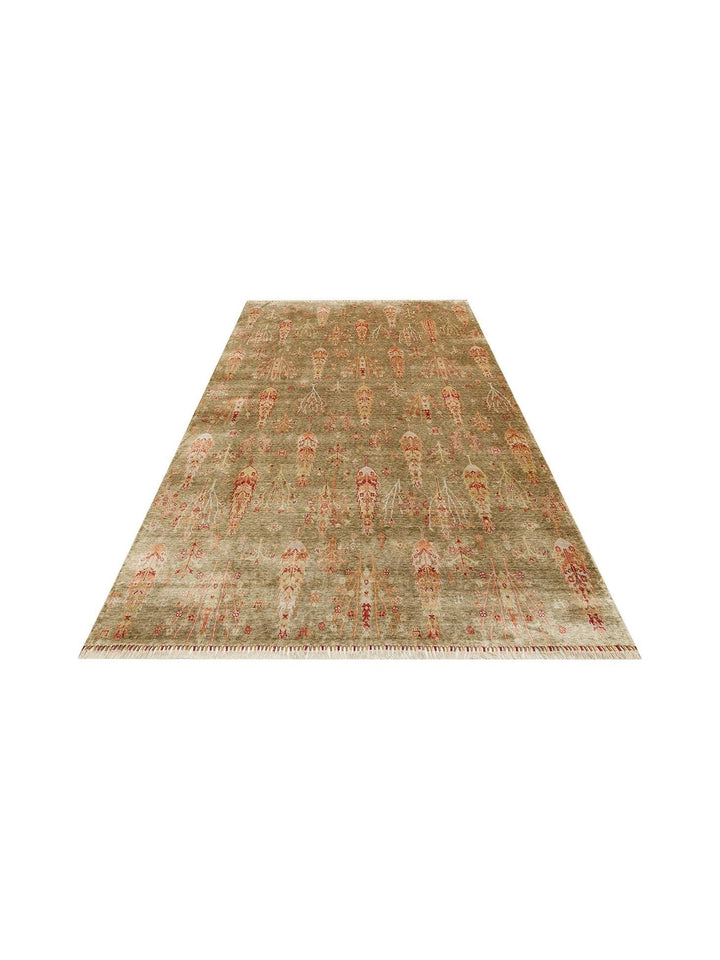 Oushak Carnaval Tappeto Moderno Uşak in TENCEL™ realizzato a mano, 100% naturale, facile da pulire, 08 GREEN AUTUMN