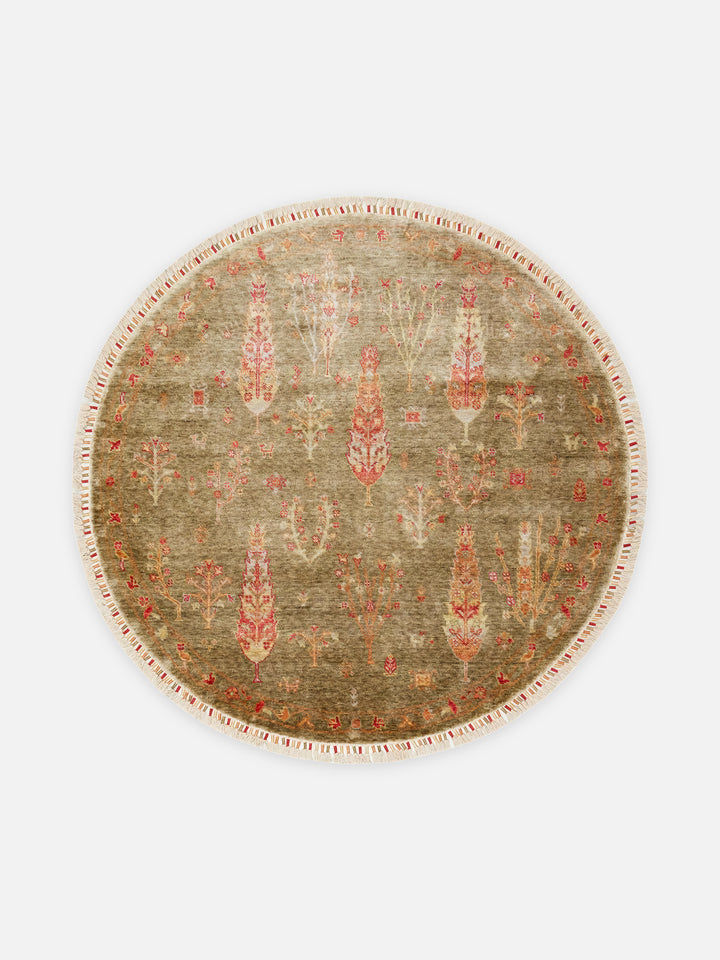 Oushak Carnaval %100 Naturel Kolay Temizlenir El Emeğiyle Üretilen TENCEL™ Modern Uşak Halısı 08 GREEN AUTUMN Q - Carpetdocia - kusbakisi
