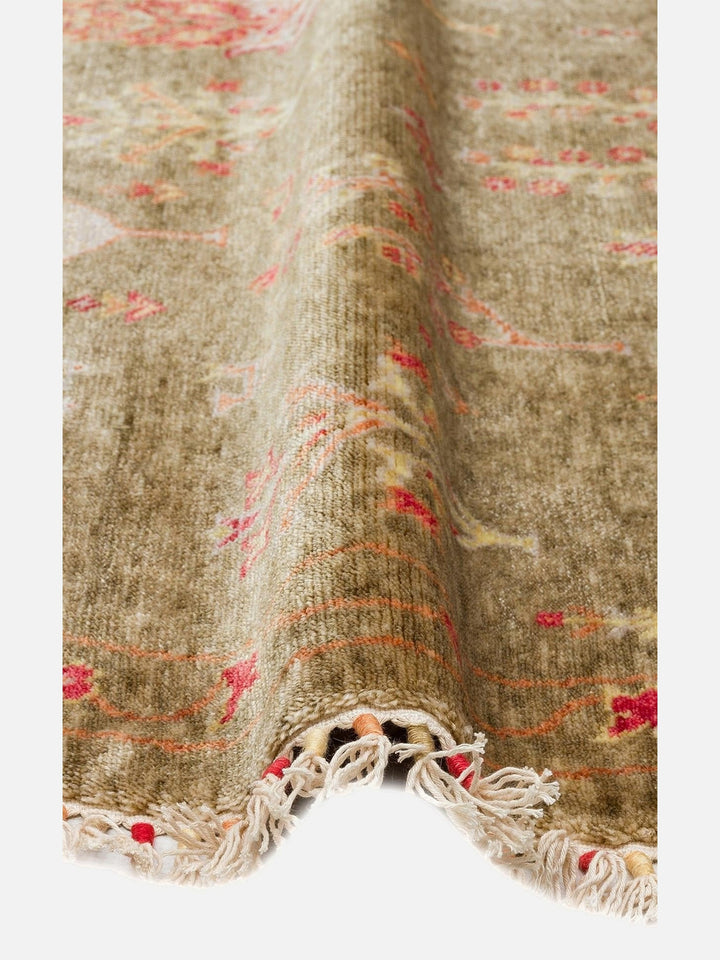 Oushak Carnaval %100 Naturel Kolay Temizlenir El Emeğiyle Üretilen TENCEL™ Modern Uşak Halısı 08 GREEN AUTUMN Q - Carpetdocia