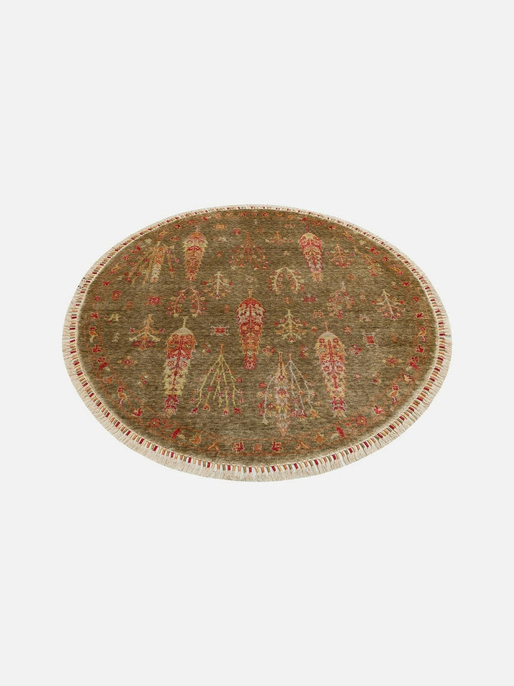 Oushak Carnaval %100 Naturel Kolay Temizlenir El Emeğiyle Üretilen TENCEL™ Modern Uşak Halısı 08 GREEN AUTUMN Q - Carpetdocia
