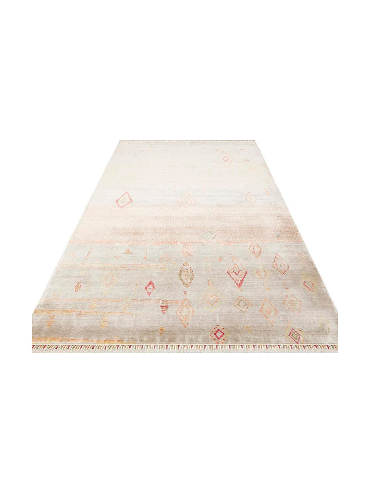 Oushak Carnaval Tappeto Moderno Uşak in TENCEL™ realizzato a mano, 100% naturale, facile da pulire, 15 BEIGE AUTUMN