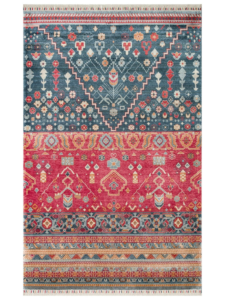 Oushak Carnaval Tappeto Uşak Moderno TENCEL™ Fatto a Mano, 100% Naturale, Facile da Pulire, 17 NAVY MULTY