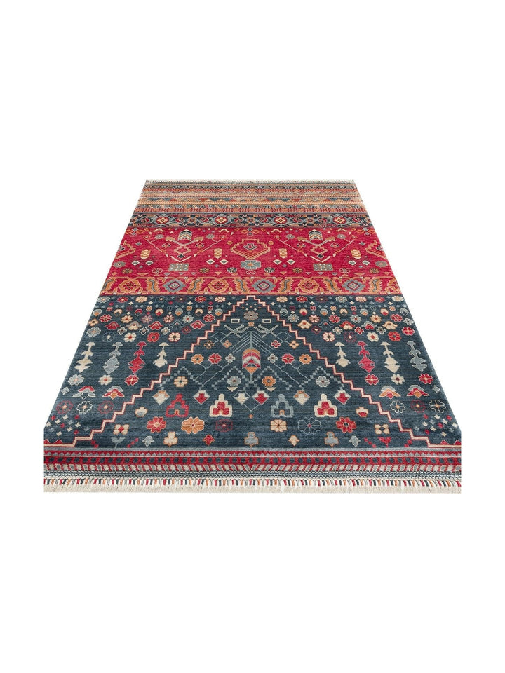 Oushak Carnaval Tappeto Uşak Moderno TENCEL™ Fatto a Mano, 100% Naturale, Facile da Pulire, 17 NAVY MULTY