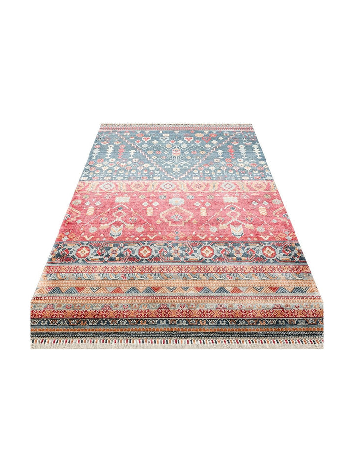 Oushak Carnaval Tappeto Uşak Moderno TENCEL™ Fatto a Mano, 100% Naturale, Facile da Pulire, 17 NAVY MULTY