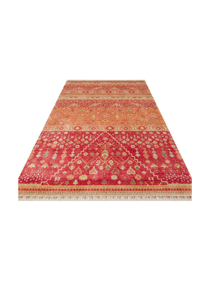 Oushak Carnaval Tappeto Uşak Moderno TENCEL™ Fatto a Mano, 100% Naturale, Facile da Pulire, 17 RED AUTUMN