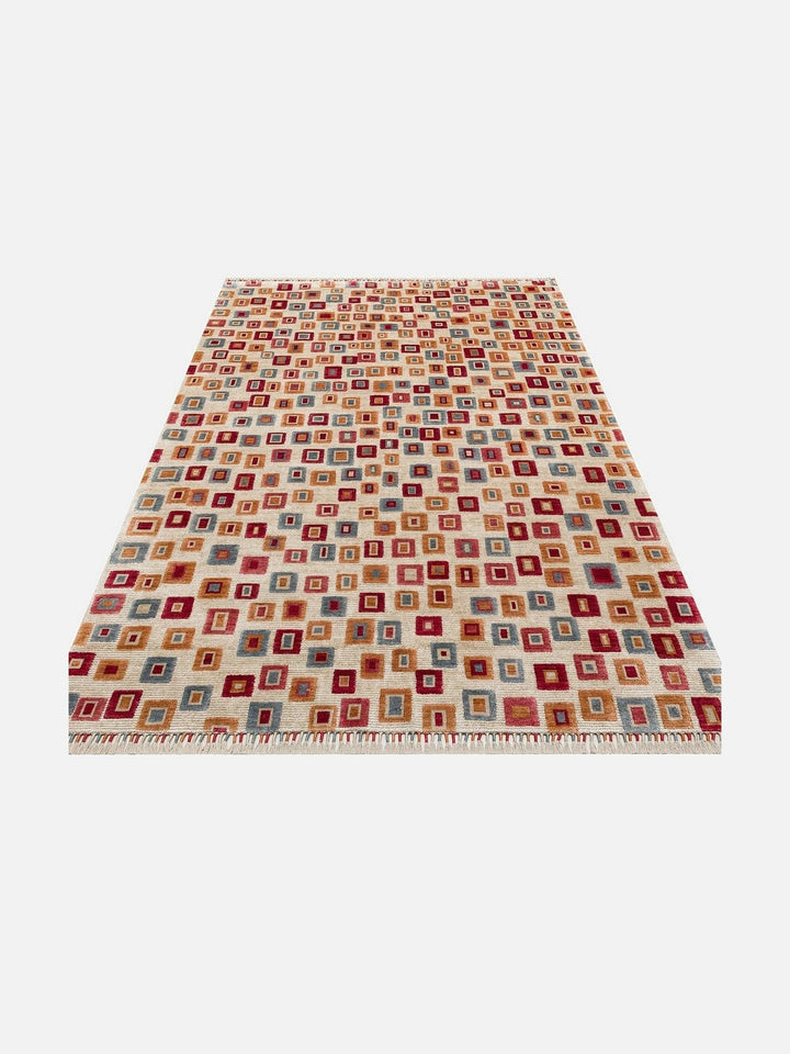 Oushak Carnaval %100 Naturel Kolay Temizlenir El Emeğiyle Üretilen TENCEL™ Modern Uşak Halısı 21 BEIGE MULTY - Carpetdocia