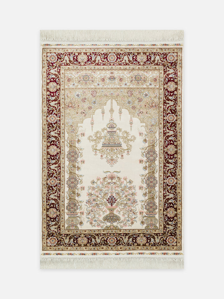 Topkapı Seccade Klasik Desenli Yüksek Kalite Özel Işıltılı Hediyelik Çeyizlik Namazlık 01CREAMRED - Carpetdocia - kusbakisi