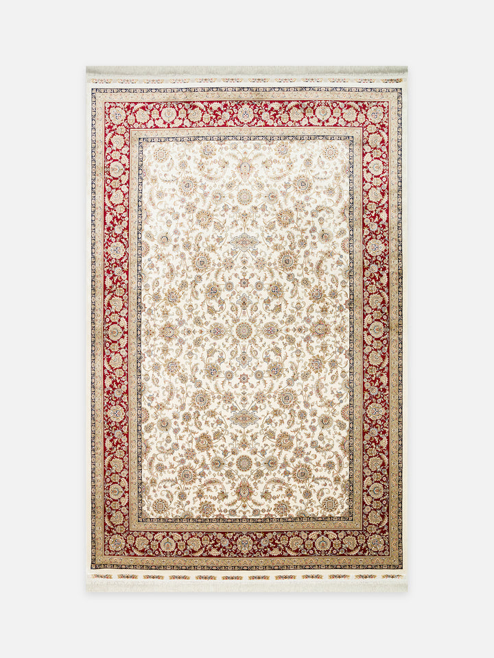 Topkapı Serisi Yüksek Kalite Sık Dokuma Klasik Desenli Özel Işıltılı Salon Halısı 03 CREAM RED - Carpetdocia - kusbakisi