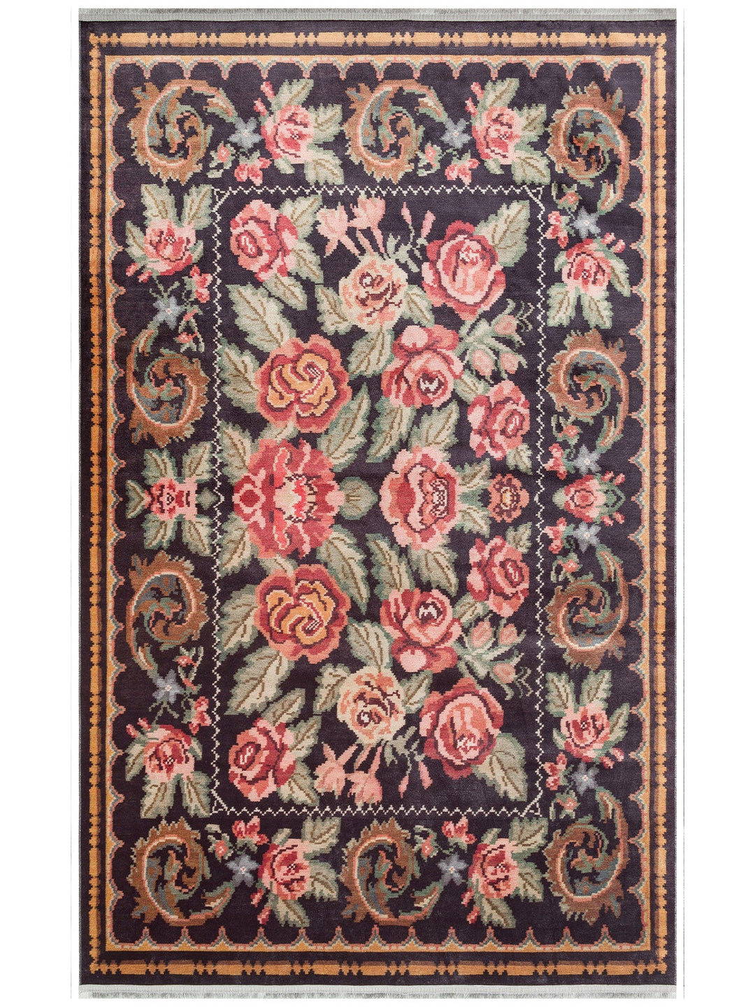 Historic Serisi Kaymaz Antik Desenli Salon Oturma Odası Koridor Mutfak Yıkanabilir Halı 02 BLACK - Carpetdocia