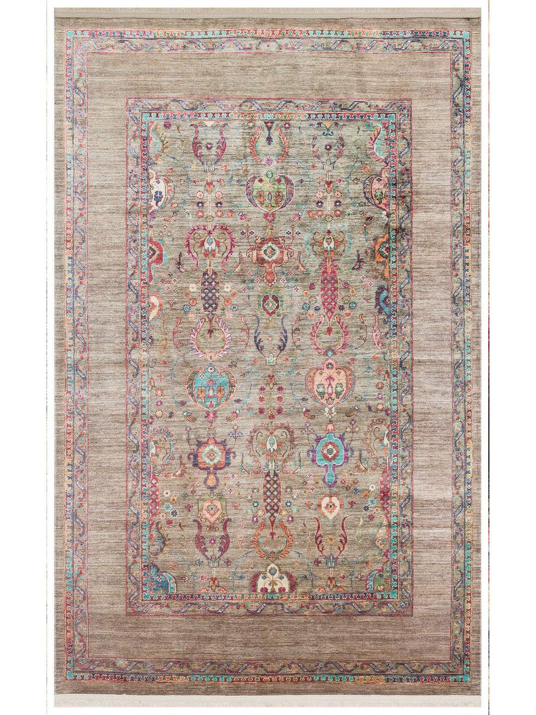 Historic Serisi Kaymaz Antik Desenli Salon Oturma Odası Koridor Mutfak Yıkanabilir Halı 07 OLIVE - Carpetdocia