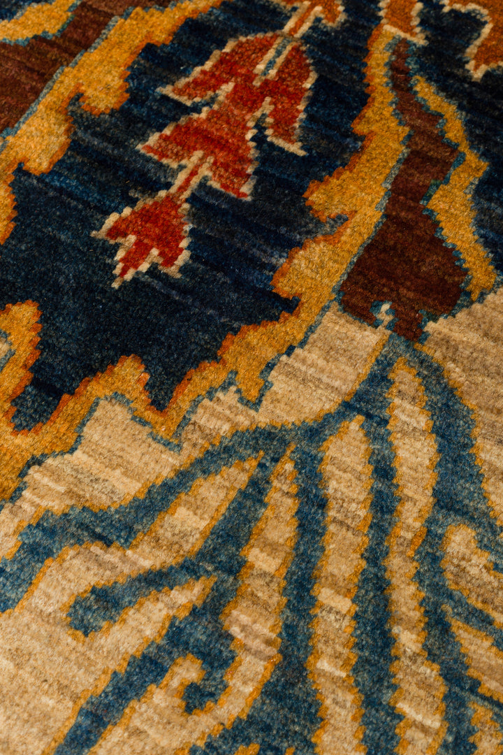 El dokuma Afgan halı bej figürlü cennet bahçesi 246x308 cm desen detayı
