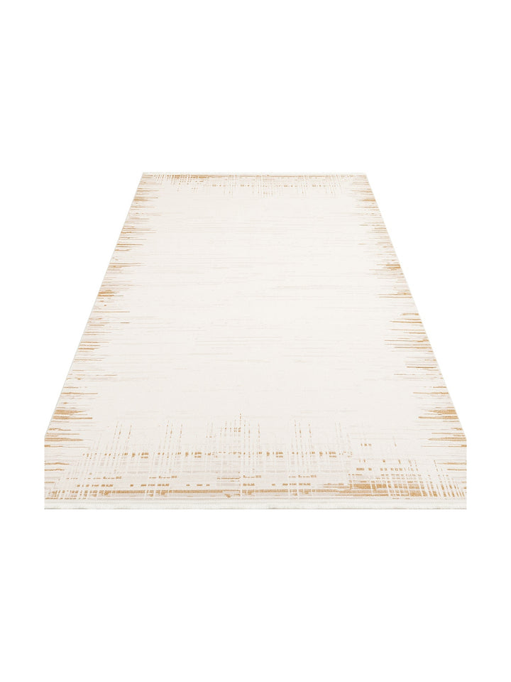 Kylie Serisi Salon Oturma Odası Koridor Antre Parlak ve Sade Modern Halı 01 CREAM GOLD - Carpetdocia