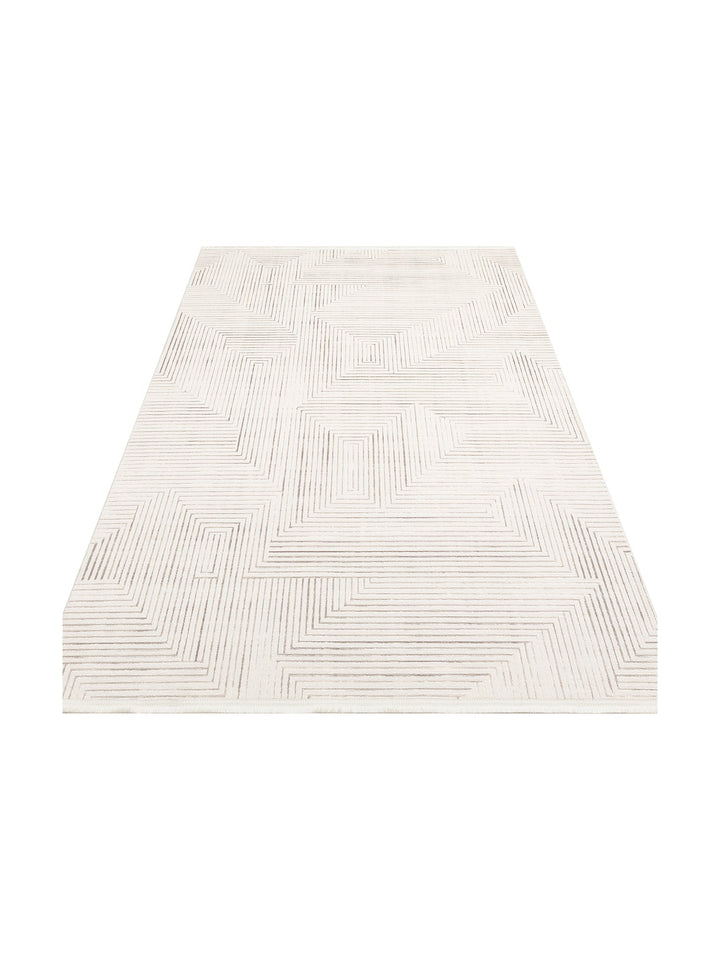 Kylie Serisi Salon Oturma Odası Koridor Antre Parlak ve Sade Modern Halı 02 CREAM GREY - Carpetdocia