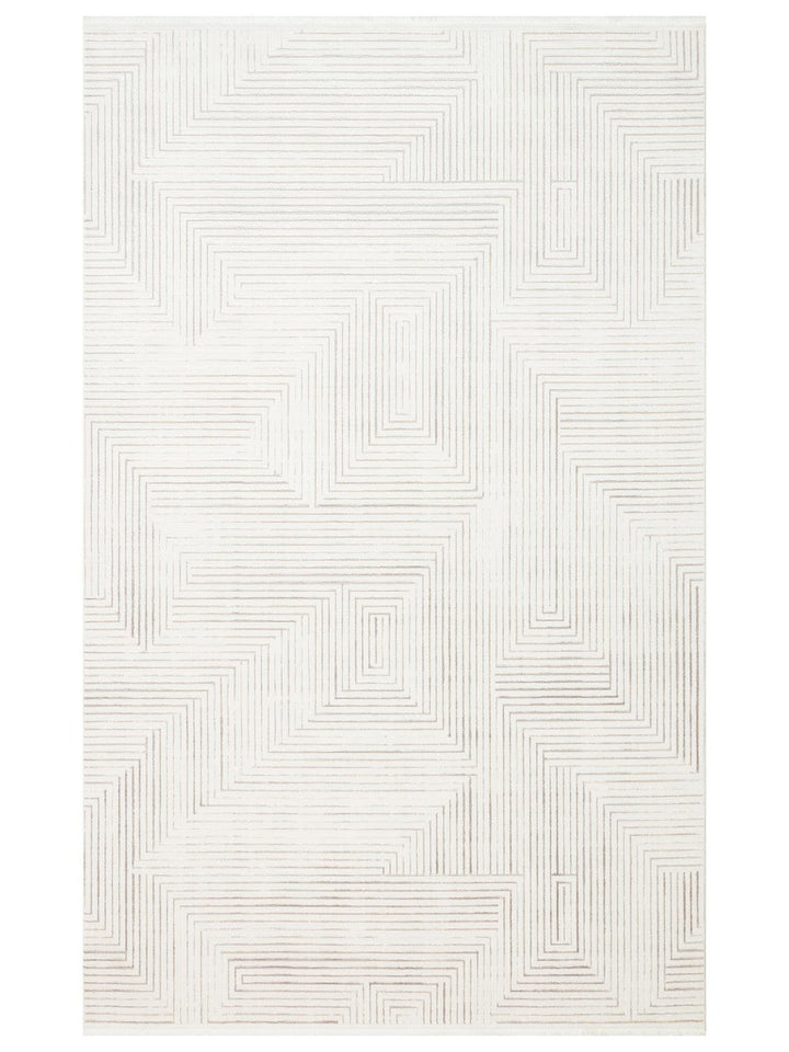 Kylie Serisi Salon Oturma Odası Koridor Antre Parlak ve Sade Modern Halı 02 CREAM GREY - Carpetdocia
