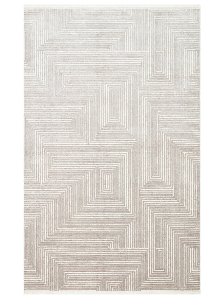 Kylie Serisi Salon Oturma Odası Koridor Antre Parlak ve Sade Modern Halı 02 SILVER CREAM - Carpetdocia