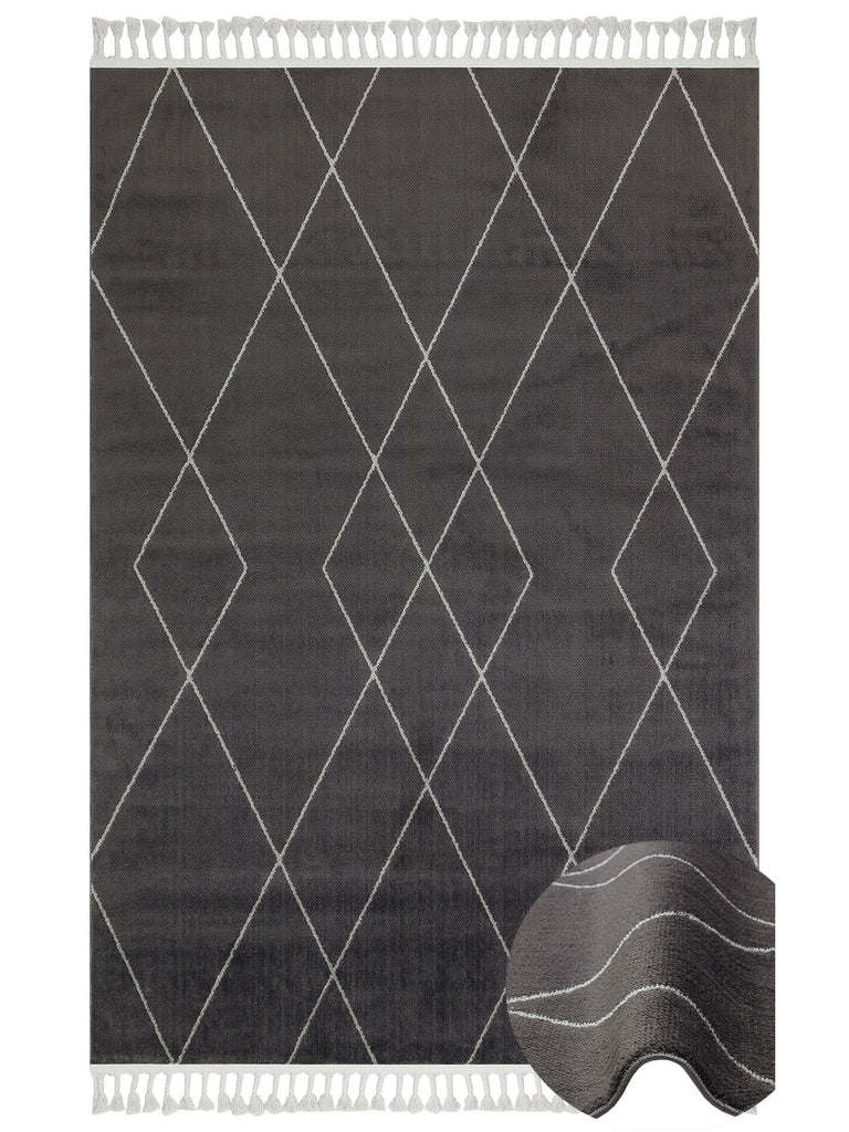 Lounge Series Ethnic Patterned Living Room Sitting Room Corridor Soft Modern Carpet 02 BLACK GREY 