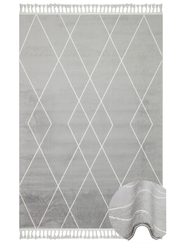 Lounge Series Ethnic Patterned Living Room Sitting Room Corridor Soft Modern Carpet 02 GREY WHITE 