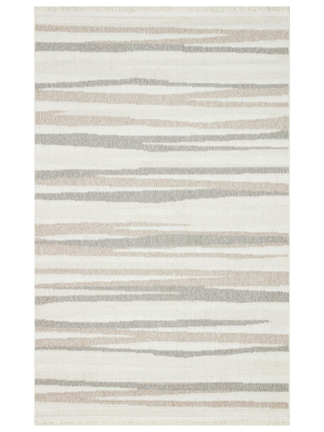 Mali Yumuşak Tuşeli Örgü Dokuma Oturma Odası Koridor Antre Yatak Odası Modern Halı 02 WHITE BEIGE - Carpetdocia