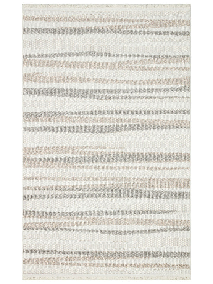 Mali Yumuşak Tuşeli Örgü Dokuma Oturma Odası Koridor Antre Yatak Odası Modern Halı 02 WHITE BEIGE - Carpetdocia