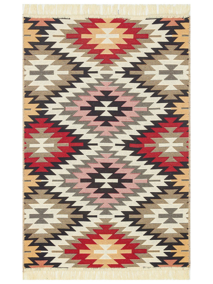 Maya %100 Naturel Pamuk Yıkanabilir Çift Taraflı Oturma Odası Mutfak Koridor Modern Kilim 33 RED - Carpetdocia
