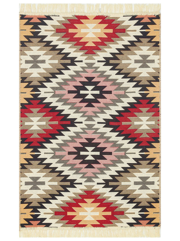 Maya 100% Natural Cotton Washable Double Sided Living Room Kitchen Corridor Modern Rug 33 RED
