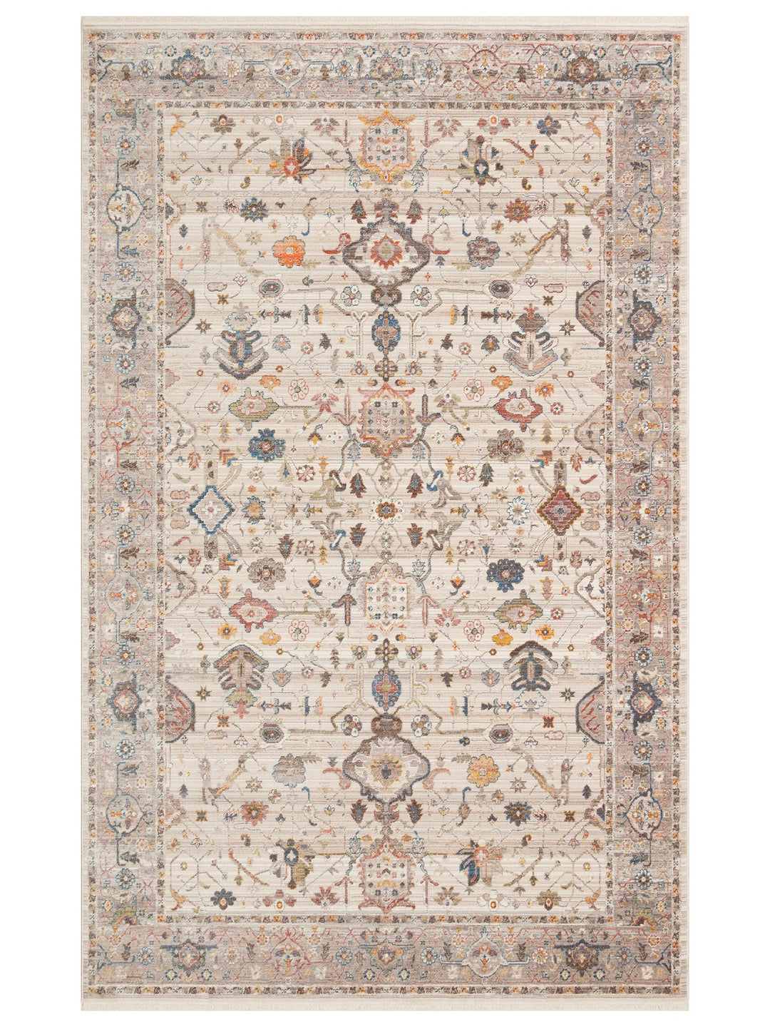 Nil Serisi Etnik ve Modern Desenli Renkli Saçaklı Oturma Odası Mutfak Halı 01 CREAM GREY - Carpetdocia