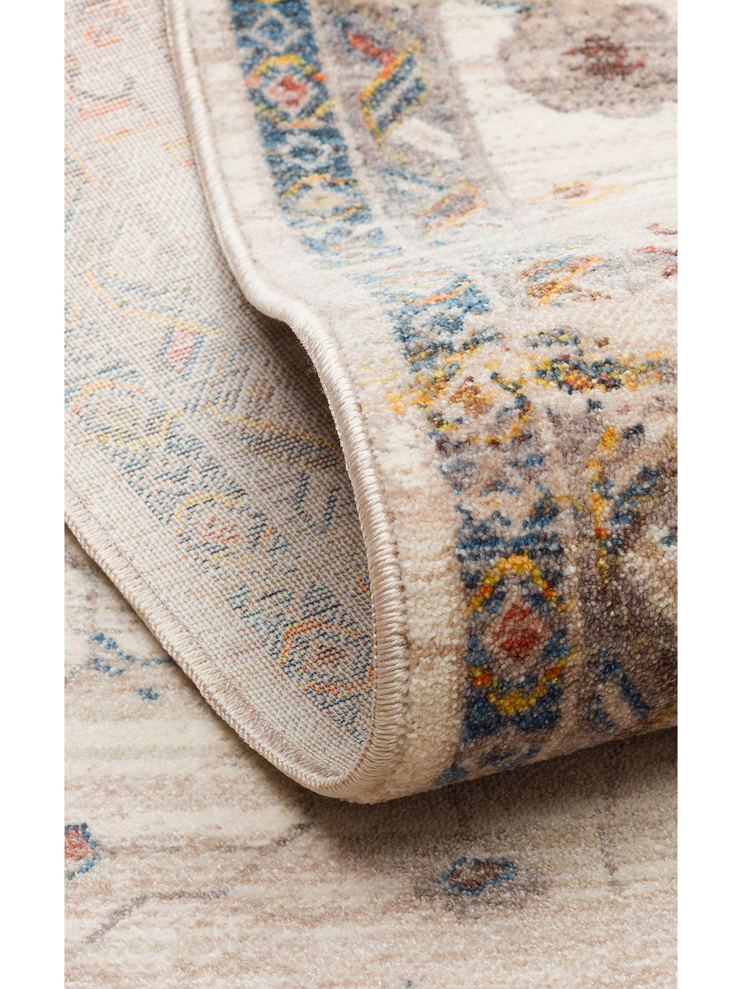 Nil Serisi Etnik ve Modern Desenli Renkli Saçaklı Oturma Odası Mutfak Halı 16 CREAM MULTY - Carpetdocia