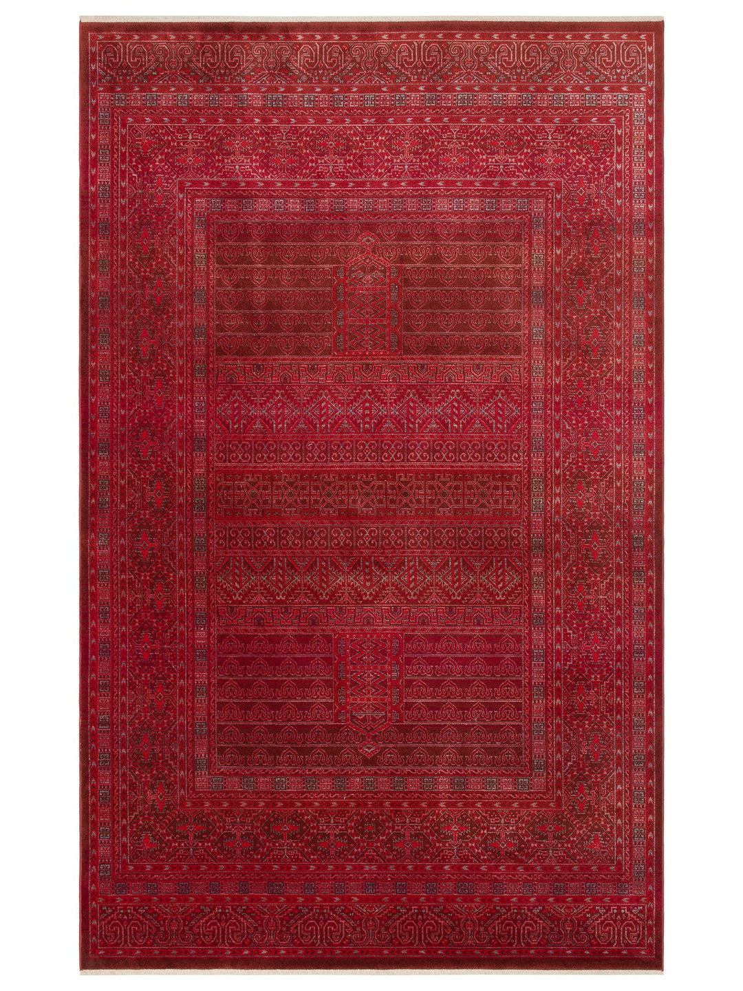 Nil Serisi Etnik ve Modern Desenli Renkli Saçaklı Oturma Odası Mutfak Halı 17 RED - Carpetdocia