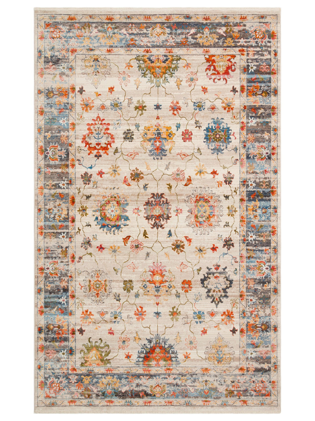 Nil Serisi Etnik ve Modern Desenli Renkli Saçaklı Oturma Odası Mutfak Halı 19 BEIGE MULTY - Carpetdocia