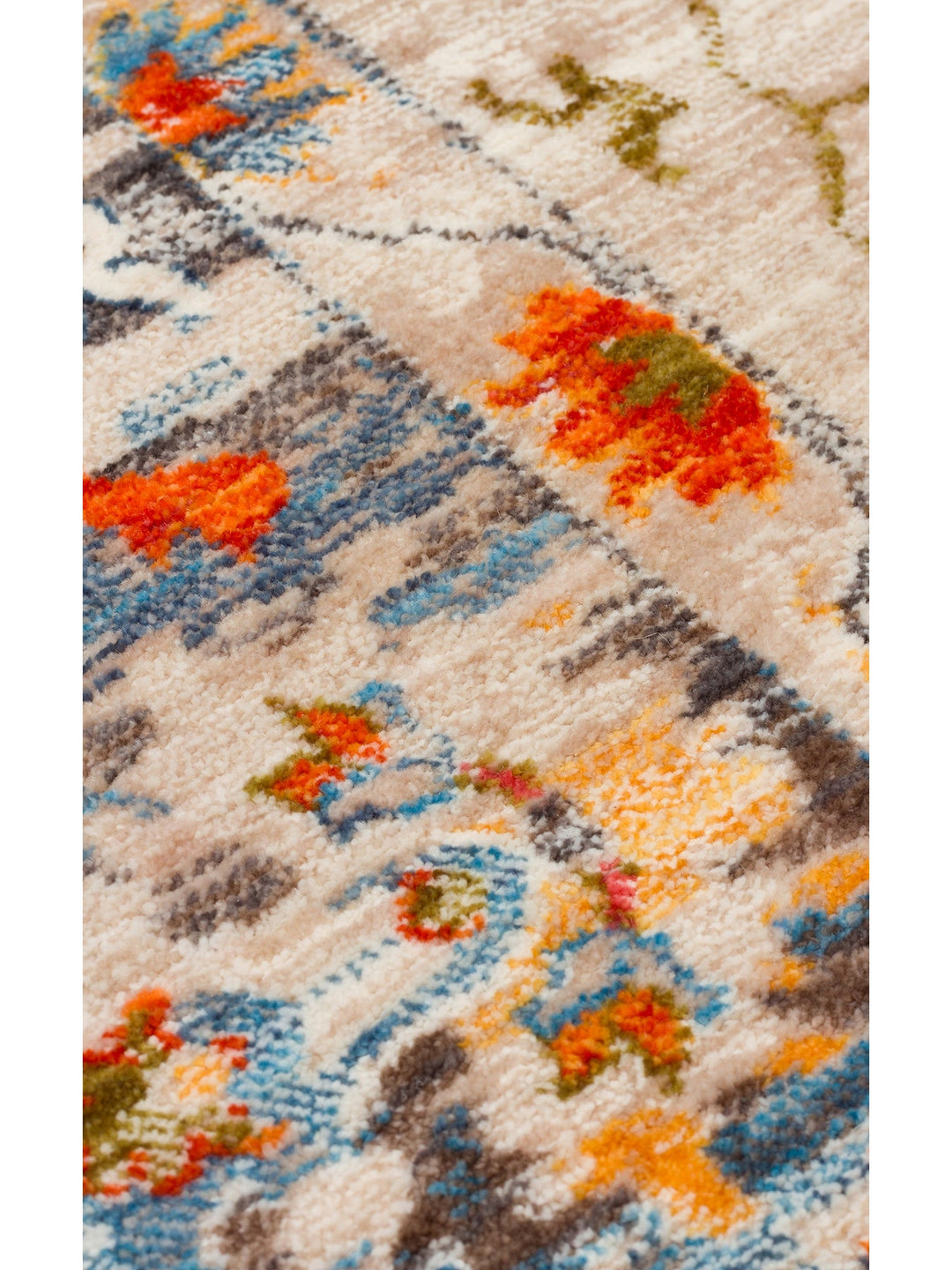 Nil Serisi Etnik ve Modern Desenli Renkli Saçaklı Oturma Odası Mutfak Halı 19 BEIGE MULTY - Carpetdocia