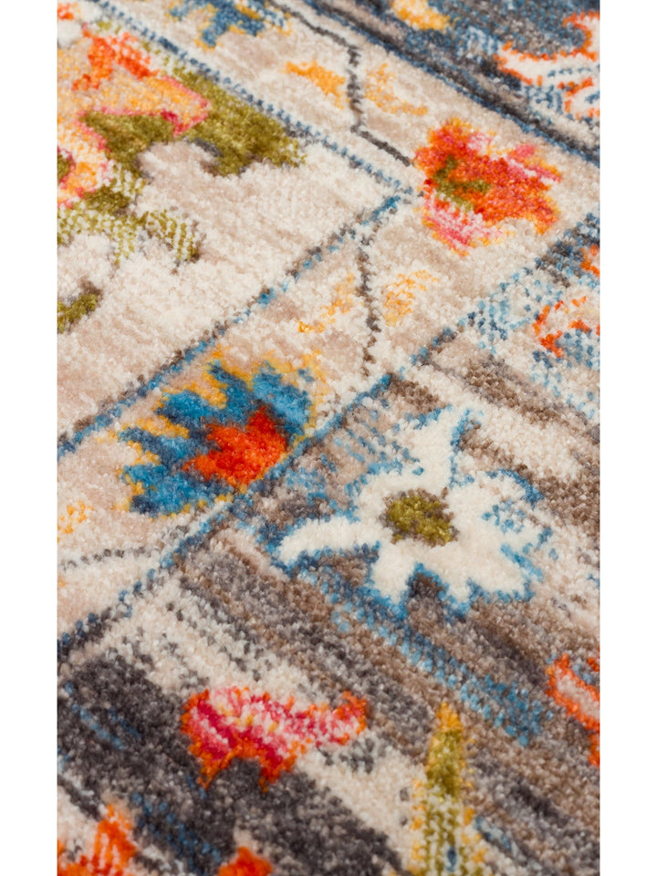 Nil Serisi Etnik ve Modern Desenli Renkli Saçaklı Oturma Odası Mutfak Halı 19 BEIGE MULTY - Carpetdocia