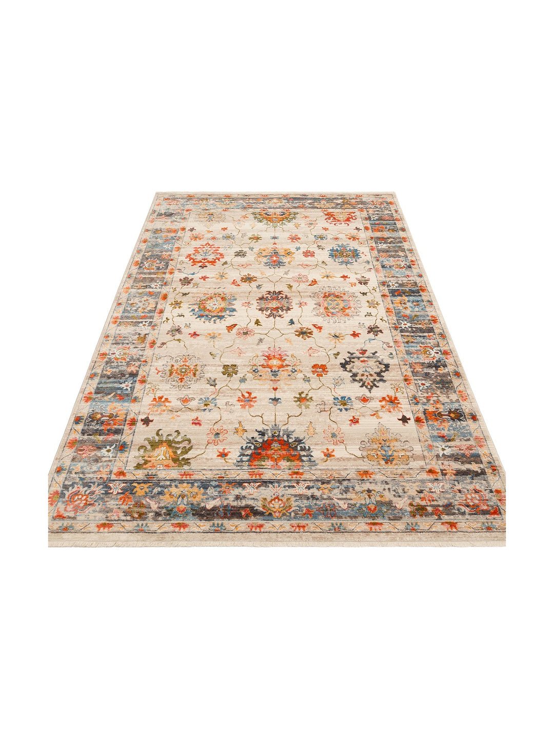 Nil Serisi Etnik ve Modern Desenli Renkli Saçaklı Oturma Odası Mutfak Halı 19 BEIGE MULTY - Carpetdocia