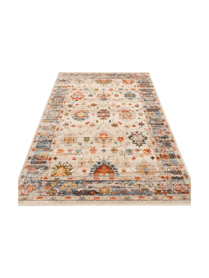 Nil Serisi Etnik ve Modern Desenli Renkli Saçaklı Oturma Odası Mutfak Halı 19 BEIGE MULTY - Carpetdocia