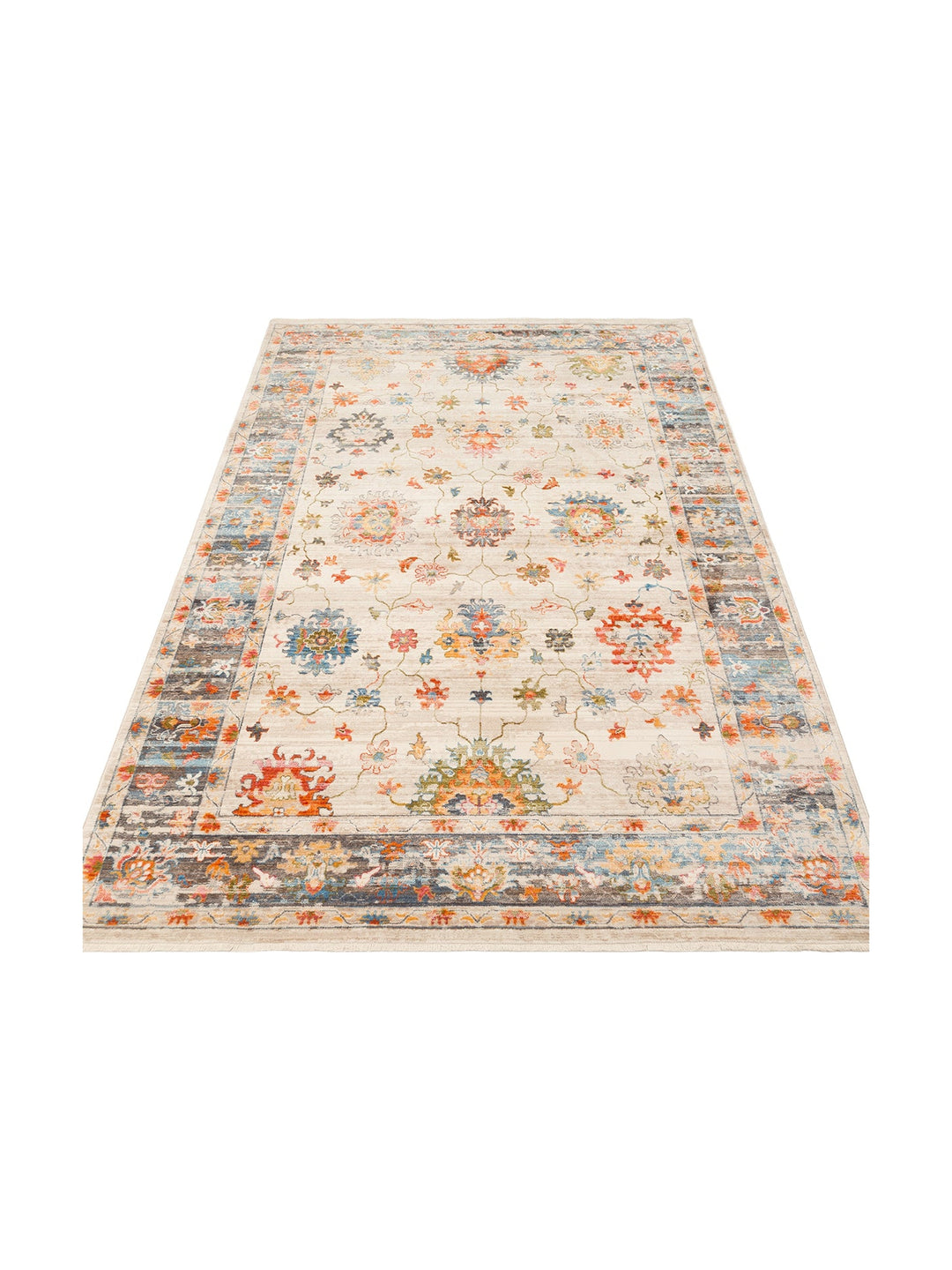 Nil Serisi Etnik ve Modern Desenli Renkli Saçaklı Oturma Odası Mutfak Halı 19 BEIGE MULTY - Carpetdocia