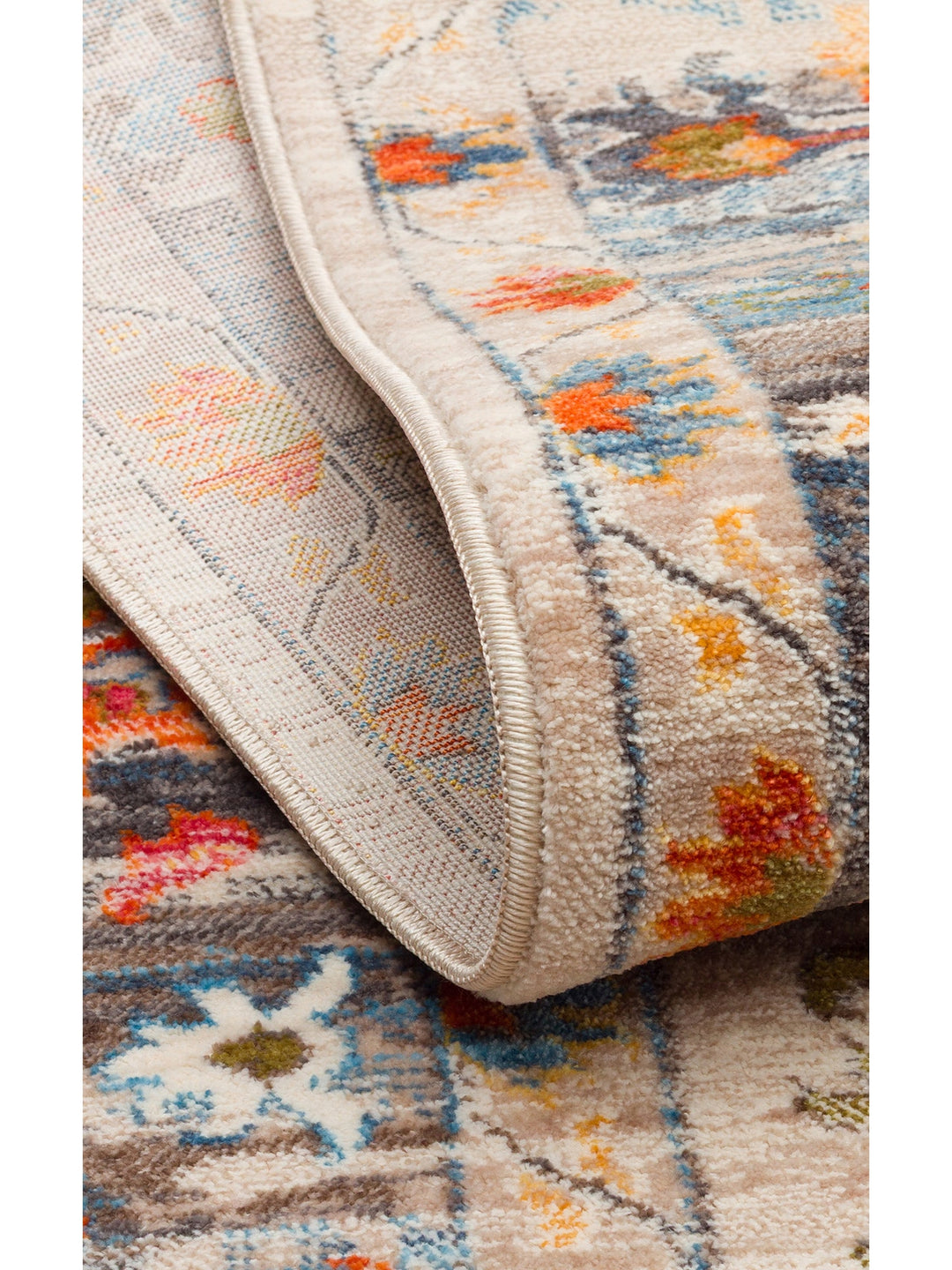 Nil Serisi Etnik ve Modern Desenli Renkli Saçaklı Oturma Odası Mutfak Halı 19 BEIGE MULTY - Carpetdocia
