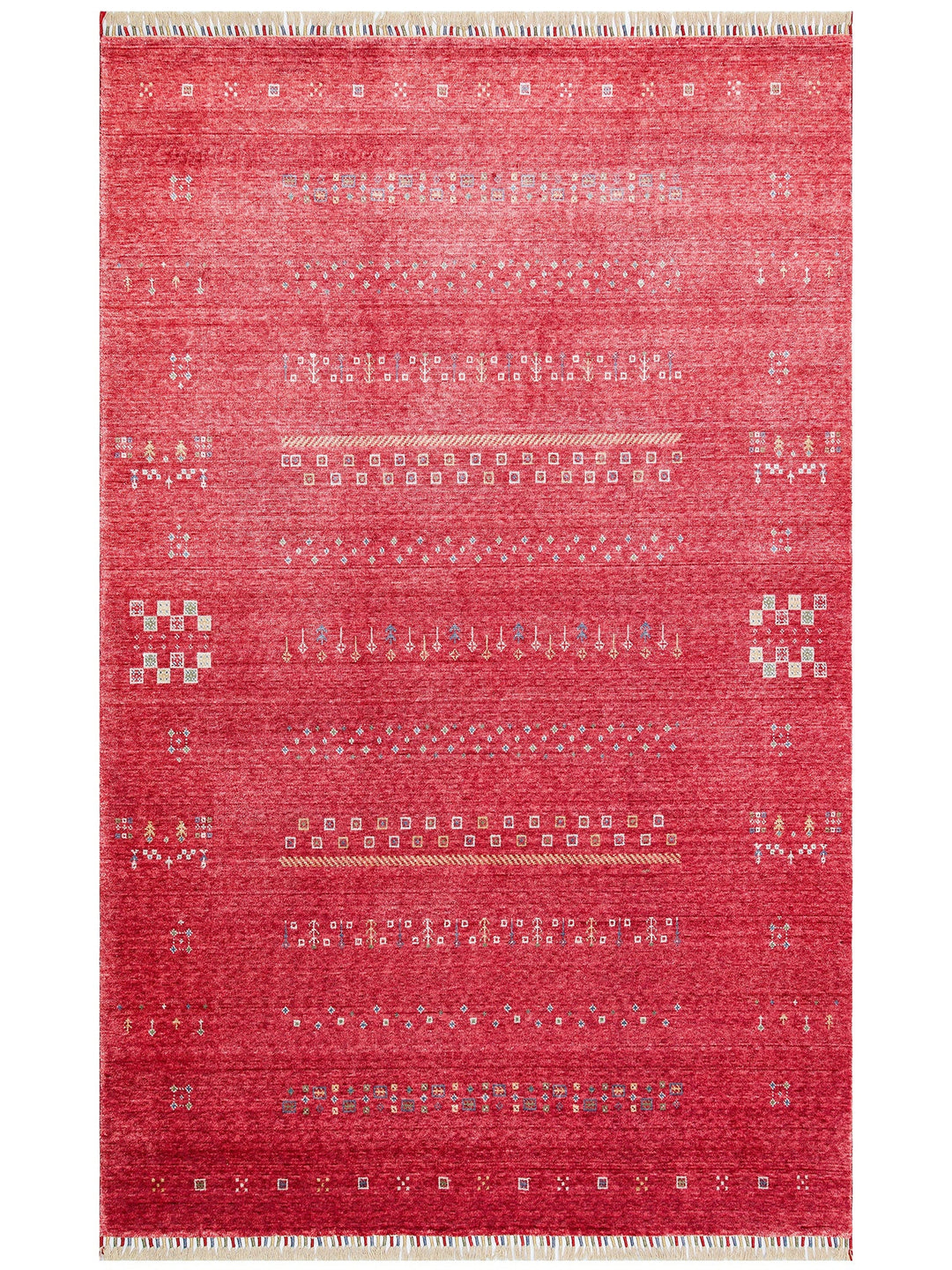 Oushak Carnaval %100 Naturel Kolay Temizlenir El Emeğiyle Üretilen Tensel Modern Uşak Halısı 06 RED - Carpetdocia