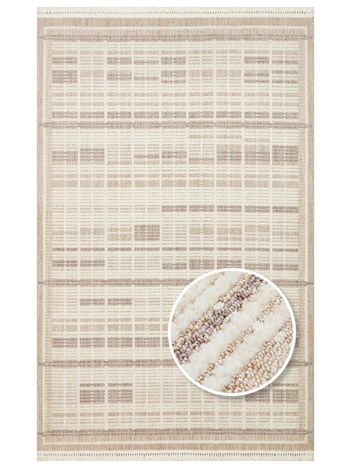 Style Hav Toz Vezmez Yumuşak Dokulu Oturma Odası Salon Koridor Antre Modern Halı 04 BEIGE GREY - Carpetdocia