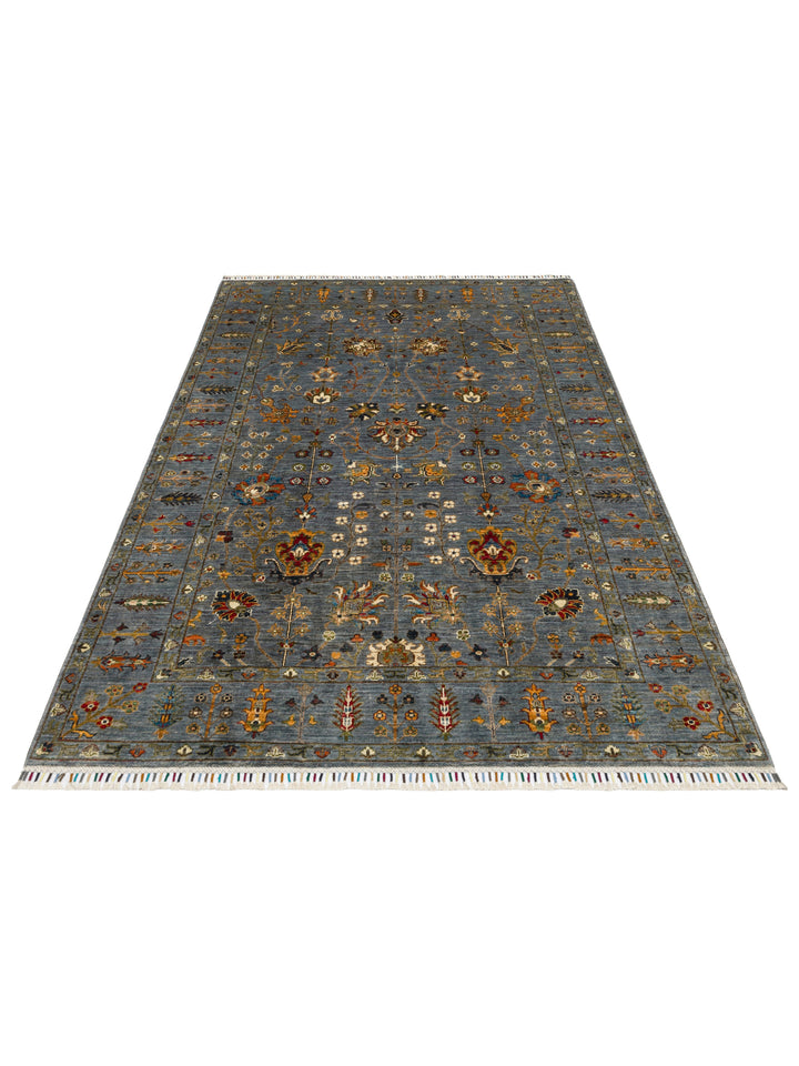 El dokuma Afgan halı mavi gri bitkisel desen 178x237 cm