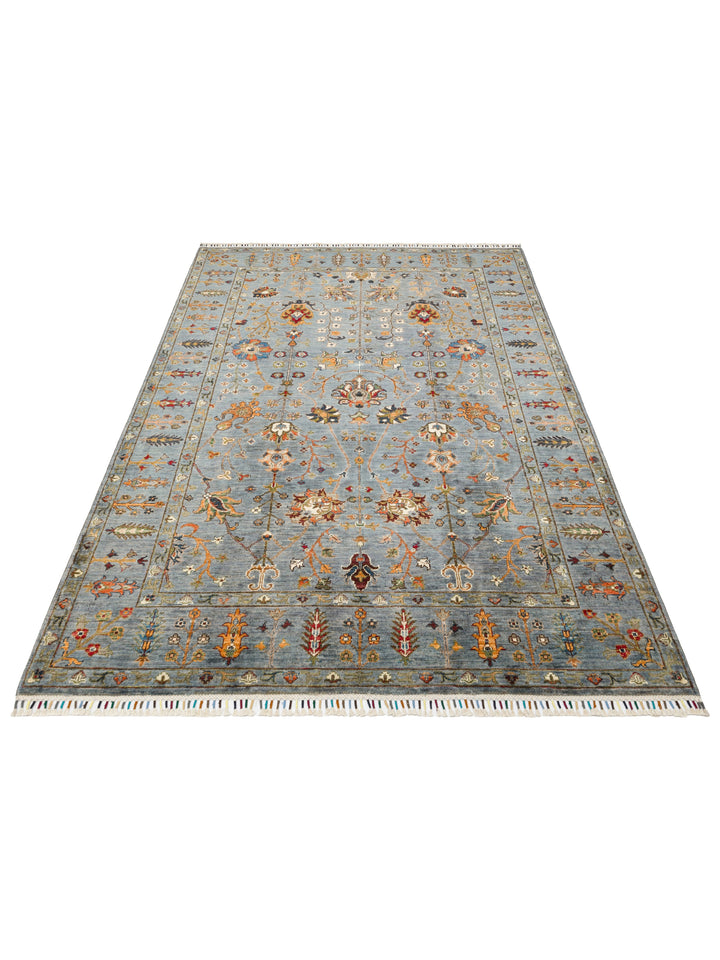 El dokuma Afgan halı mavi gri bitkisel desen 178x237 cm