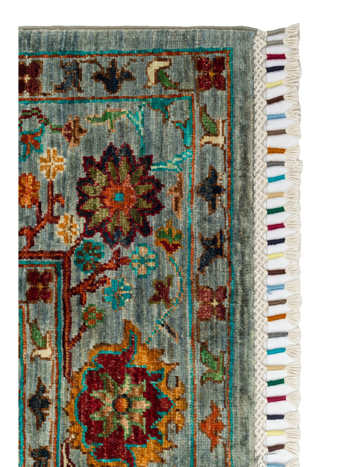 El dokuma Afgan halı gri mavi bitkisel desen 179 x 224 cm detay