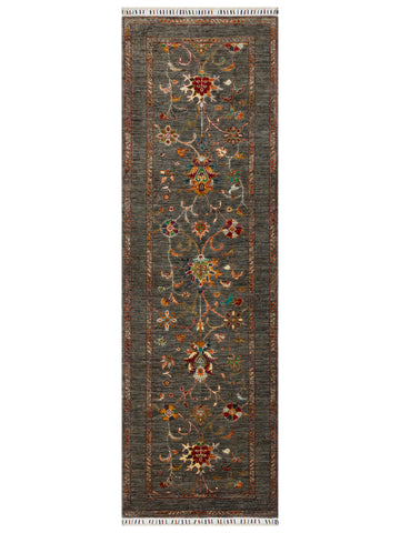 El dokuma Afgan halı antrasit bitkisel desen 83x262 cm