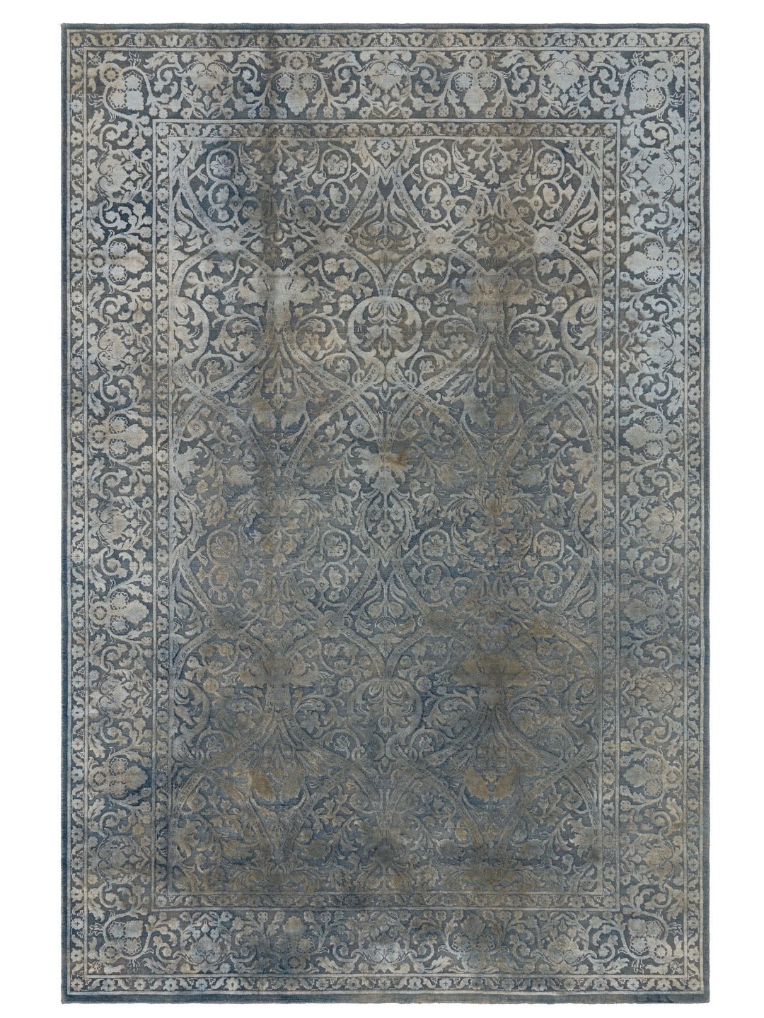 El dokuma Hindistan Jaipur halı Çikori Mavi 185x277 cm kuşbakışı üstten görünüm