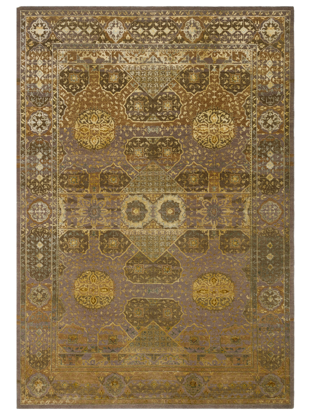 El dokuma Hindistan Jaipur halı Enginar Yeşili 168x241 cm kuşbakışı üstten görünüm