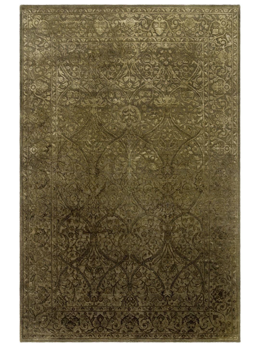 El dokuma Hindistan Jaipur halı Taş Yeşili 193x297 cm kuşbakışı üstten görünüm