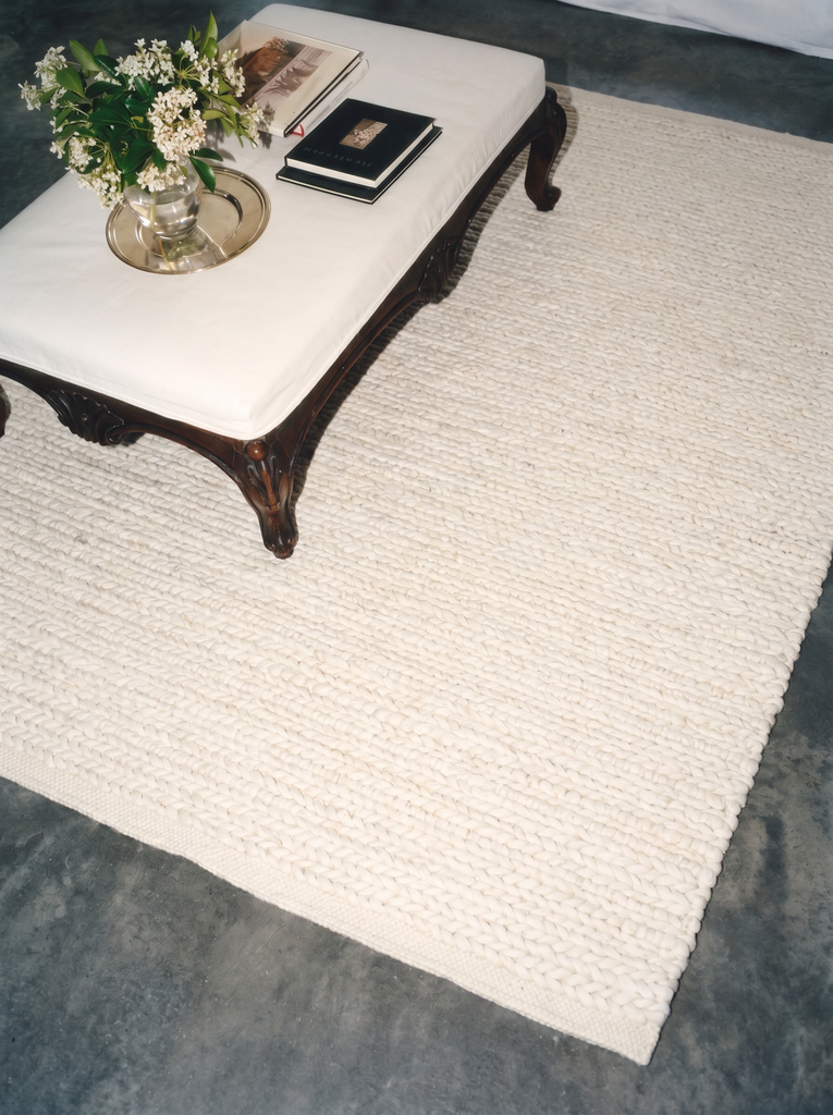 Tapis tricoté fait main pour salon, couloir, entrée à motif kazak 100 % laine naturelle Woolstar 07 WHITE