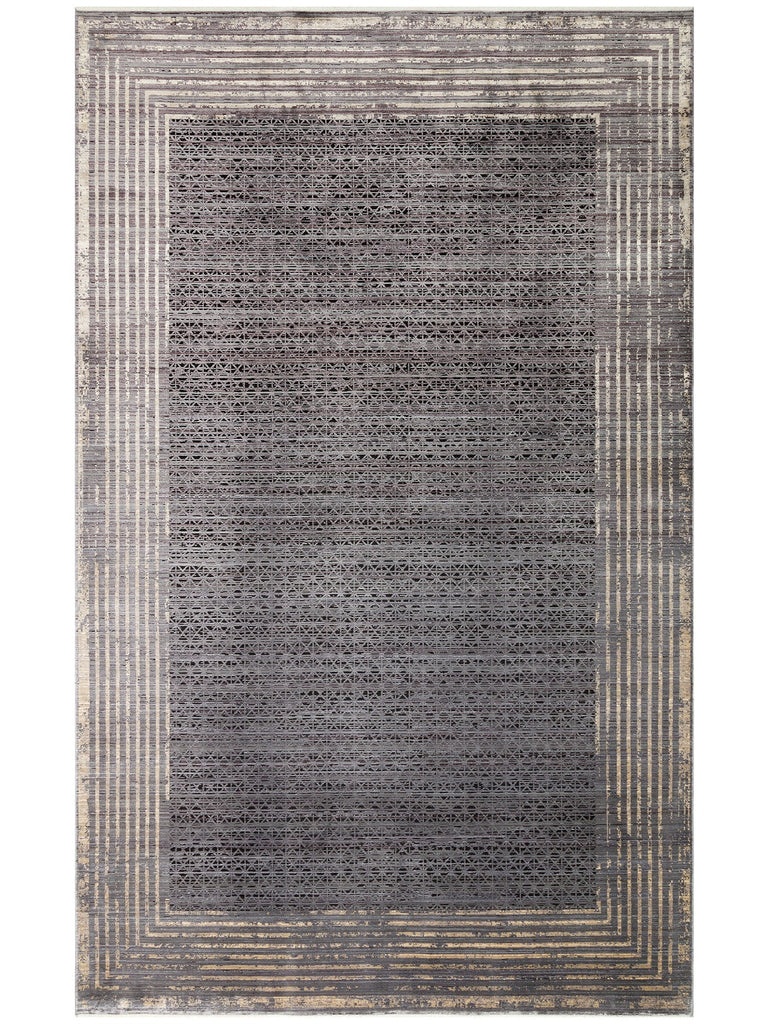 Mumbai Series Art Deco Patterned High Quality Dense Weave Shiny Living Room Rug 01 ANTHRACITE GOLD