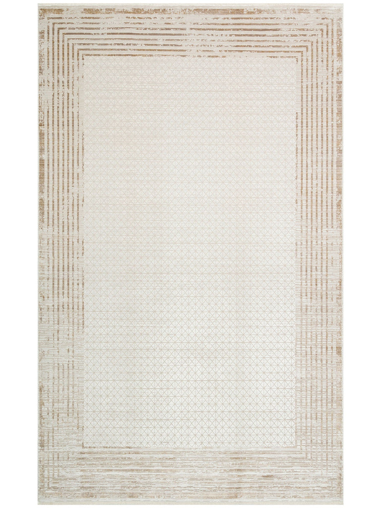 Mumbai Series Art Deco Patterned High Quality Dense Weave Shiny Living Room Rug 01 CREAM GOLD